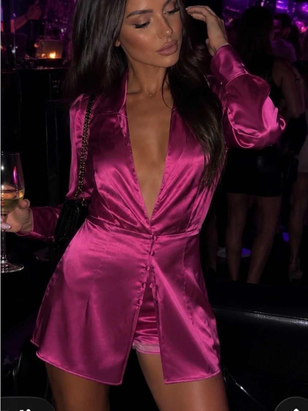 Zara Satin Blazer Romper in Magenta